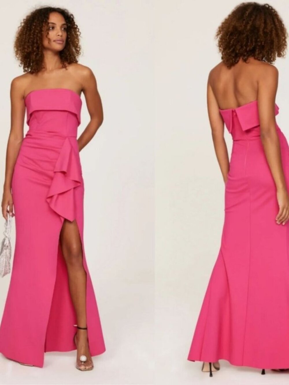 ELLIATT Across Pink Strapless Ruffle Side Slit Gown Dress Small Barbiecore